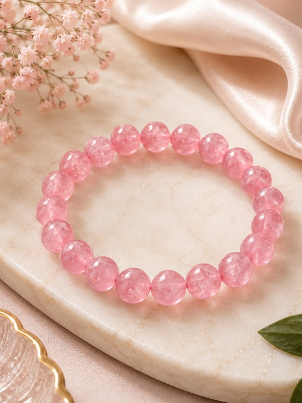 💓Selenite Pink Beaded Stretch Bracelet - Women Jewelry